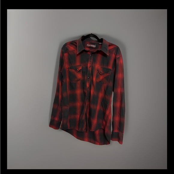Rock & Roll Cowboy Other - Men's Red/black Plaid Casual Button Down Shirt, cowboy